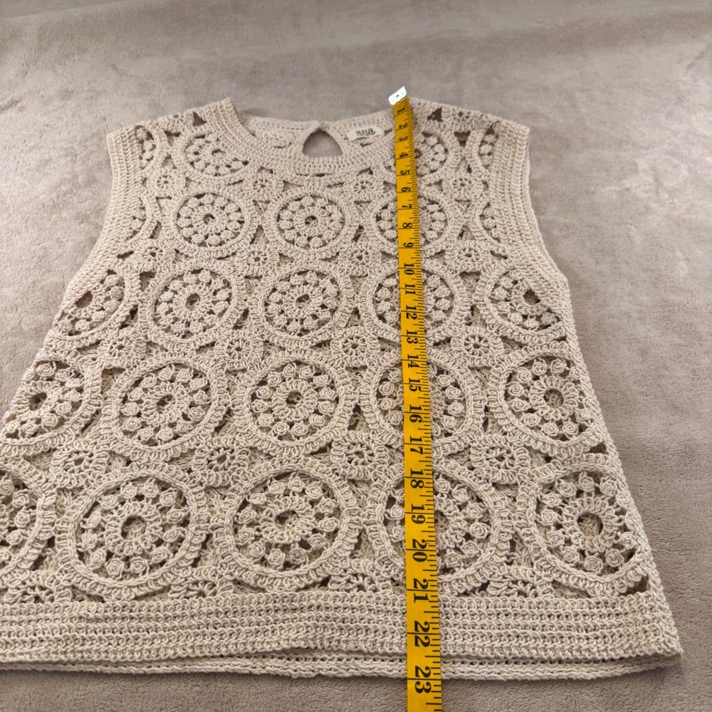 Crochet Lace Floral Rosette Boho Cottagecore Heirloom Tank Coastal Top Cream S - Picture 6 of 8